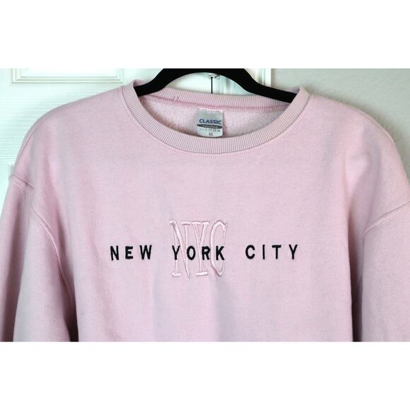 Vintage 90s Pink New York City NYC Pullover Sweatshirt Crew Neck Embroidered M - Picture 3 of 7